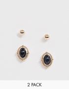 Asos Design Pack Of 2 Stud Earrings With Stone In Gold Tone - Gold