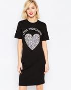 Love Moschino Leopard Heart Dress In Black - Black