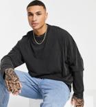 Asos Design Oversized Long Sleeve T-shirt In Black Organic Cotton Blend Acid Wash