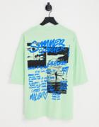 Asos Design Oversized T-shirt In Light Green With Surf Back Print