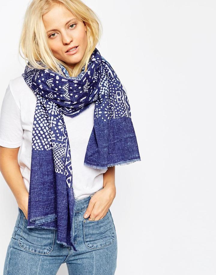 Asos Oversized Scarf In Bandana Print - Blue