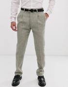 Asos Design Slim Suit Pants In 100% Wool Harris Tweed In Stone Herringbone