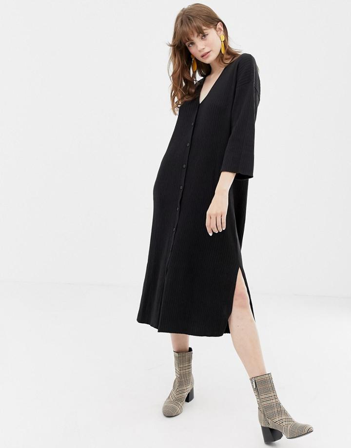 Monki V-neck Maxi Knit Dress In Black - Black