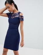 Lipsy Cold Shoulder Dress With Lace Detail - Navy