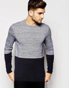 Asos Color Block Sweater In Cotton - Navy Twist