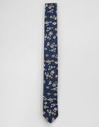 Noose & Monkey Skinny Tie Floral In Cotton - Navy