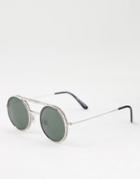 Spitfire Lennon Flip Round Sunglasses In Silver With Black Lens
