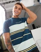 Fred Perry Striped T-shirt With Contrast Panel In Navy