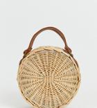 South Beach Exclusive Round Straw Bag With Detachable Cross Body Strap - Beige
