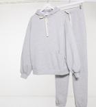 Asos Design Tall Tracksuit Oversized Hoodie With Contrast Ties / Oversized Sweatpants In Gray Marl-grey