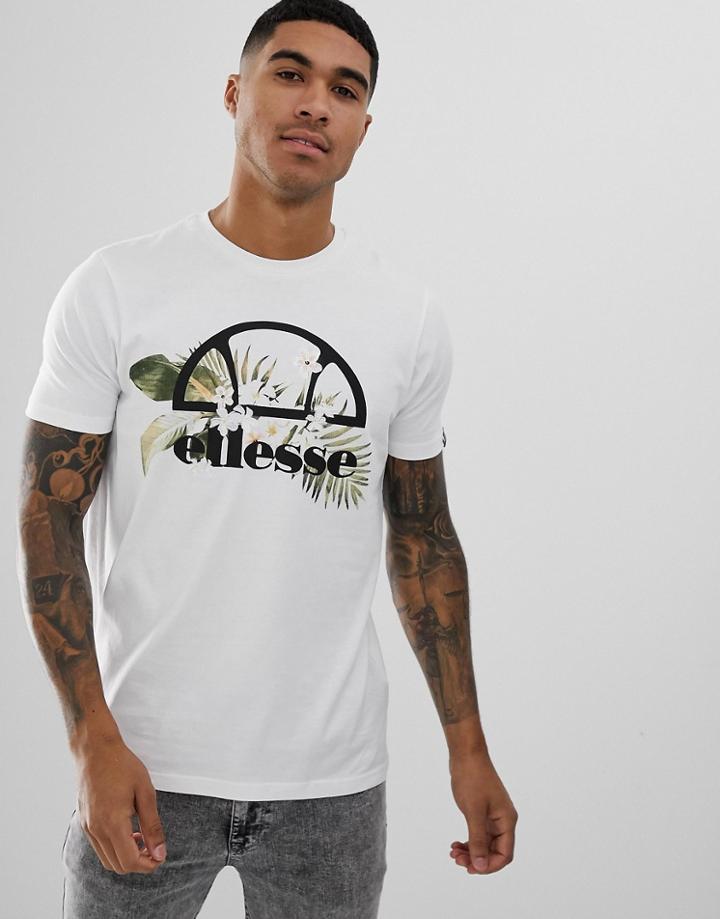 Ellesse Forli T-shirt With Large Floral Logo In White - White