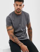 Asos Design T-shirt With Crew Neck And Roll Sleeve In Charcoal Marl - Gray