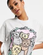 New Love Club Oversized T-shirt With Cute Kittens In Gray-grey