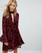 Honey Punch Swing Dress In Velvet Floral Burnout - Red