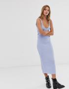 Asos Design Two-piece Knitted Midi Skirt In Stitch Detail-blue