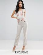 Hope & Ivy Embroidered Jumpsuit With Frill Sleeve - White