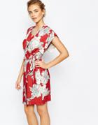Closet Square Sleeve Midi Dress With Tie At Side In Allover Floral - Multi