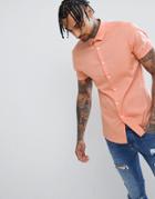 Asos Design Slim Shirt In Orange With Short Sleeves - Orange