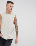 Asos Design Tank With Dropped Arm Hole In Beige - Beige