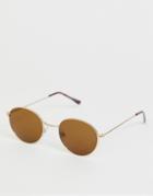Bershka Oval Sunglasses With Gold Frames - Gold