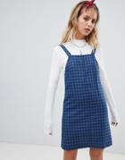 Nobody's Child Plaid Check Pinnafore Mini Dress - Blue