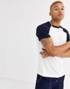 Asos Design Raglan T-shirt With Crew Neck In White & Navy-multi