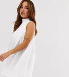 Asos Design Petite High Neck Mini Sleeveless Smock Dress - White