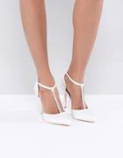 True Decadence Off White Embellished T-bar Pumps - White