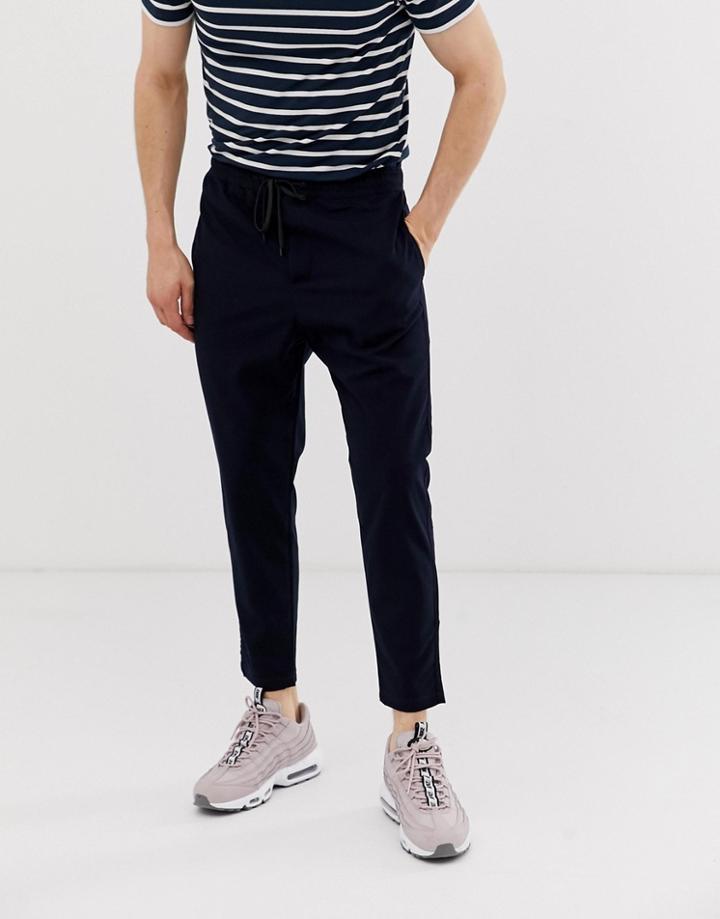Bershka Pants With Elastic Waist In Navy