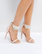 Public Desire Galaxy Nude Embellished Ankle Heeled Sandals - Beige