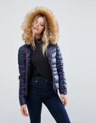 Vero Moda Faux Fur Hooded Padded Jacket - Navy