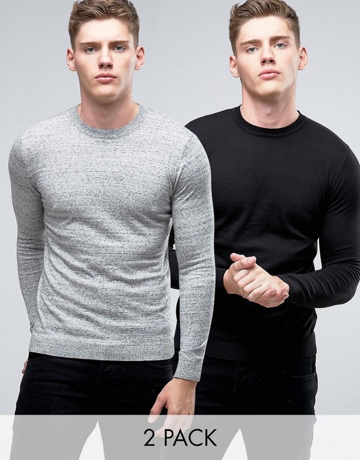 Asos Cotton Crew Neck Sweater 2 Pack - - Gray