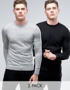 Asos Cotton Crew Neck Sweater 2 Pack - - Gray