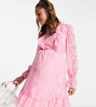 Twisted Wunder Maternity Long Sleeve Mini Dress With Frill Detail In Pink