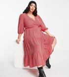 Glamorous Curve Maxi Wrap Dress With Balloon Sleeves In Red Ditsy