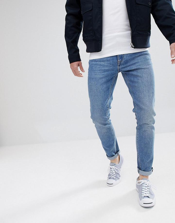 Asos Skinny Jeans In Vintage Mid Wash - Blue