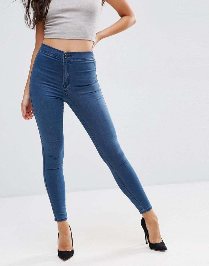 Asos Rivington High Waist Denim Jeggings In Mahogany Wash - Blue