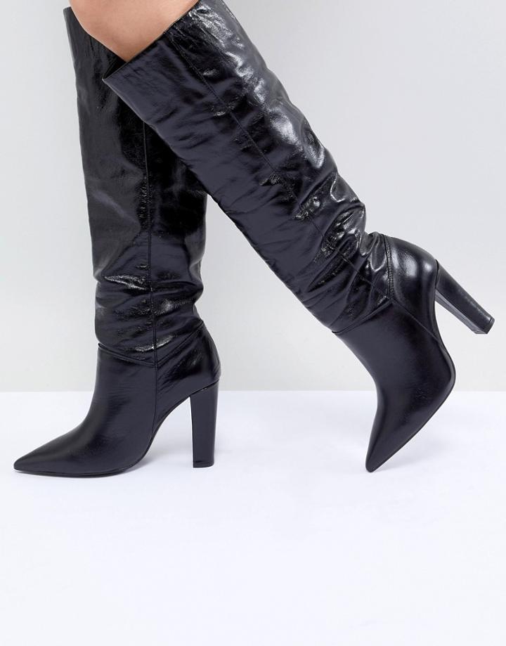 Mango Knee High Leather Boot - Black