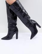 Mango Knee High Leather Boot - Black