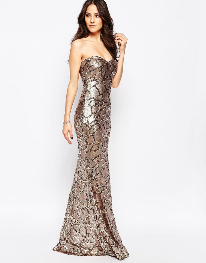 Forever Unique Ilsa Bandeau Maxi Dress In Textured Sequins - Gold