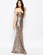 Forever Unique Ilsa Bandeau Maxi Dress In Textured Sequins - Gold