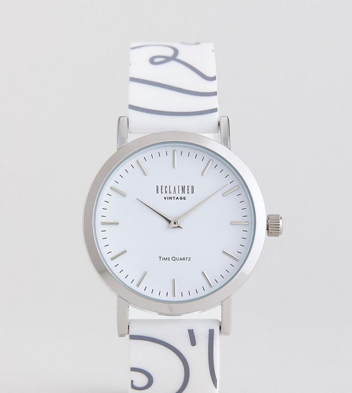 Reclaimed Vintage Inspired 90s Print Silicone Watch In White/black 36mm Exclusive To Asos - White