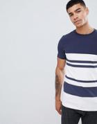 Asos Design Muscle T-shirt With Thick Stripe - Navy