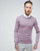 Asos Muscle Fit Merino Wool Sweater In Light Purple - Purple