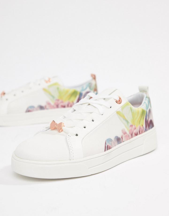 Ted Baker White Floral Lace Up Sneakers - White