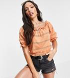 Pieces Tall Off Shoulder Puff Sleeve Top In Coral-purple
