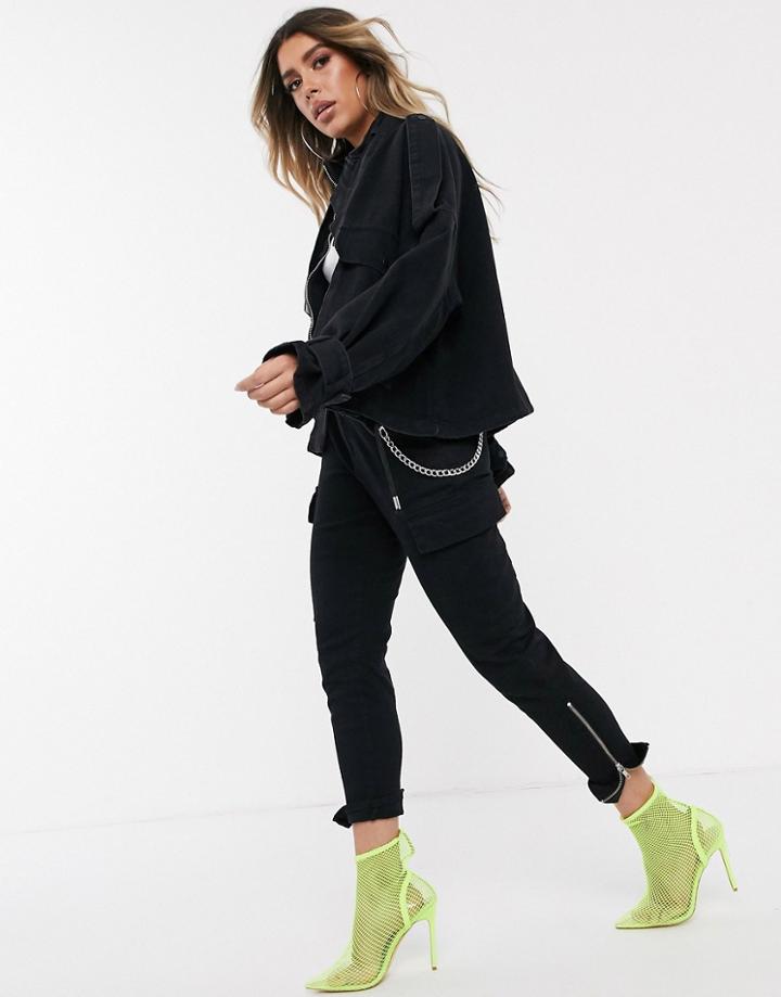 Sixth June Oversized Denim Jacket With Buckles And Tabs-black