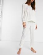 Chelsea Peers Recycled Poly Super Soft Fleece Lounge Sweatshirt And Sweatpants Set In Cream-white