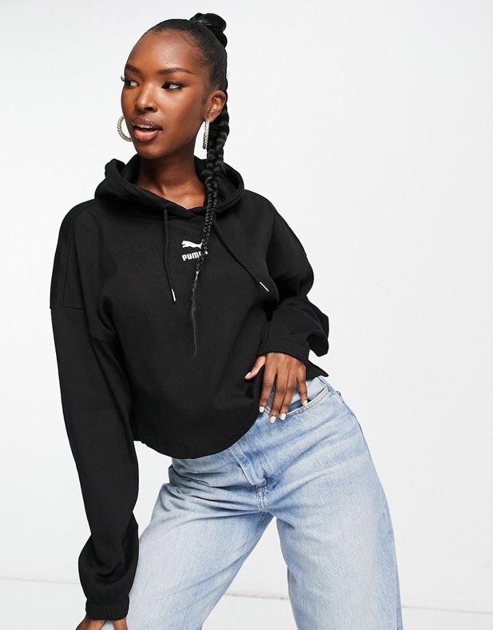 Puma Classics Ribbed Hoodie In Black
