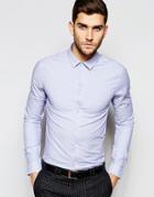Asos Skinny Shirt In Blue Fine Stripe With Long Sleeves - Blue
